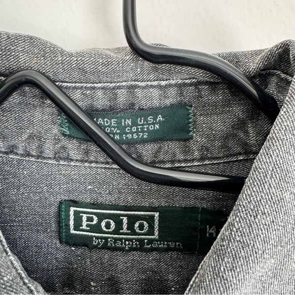 Polo By Ralph Lauren Gray Acid Wash Button Down Shirt Size 14  Cotton - Picture 6 of 6